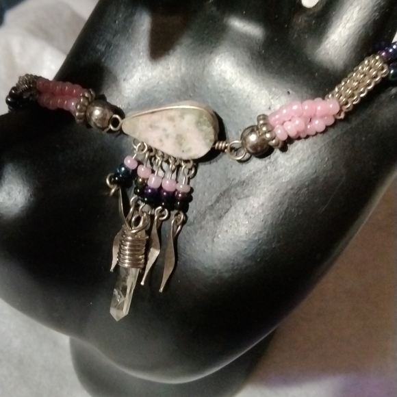 Pink Jasper and crystal ankle bracelet silver tone NWT (sku 724) - Picture 2 of 5